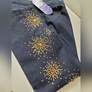 Diane Gilman embellished stretch denim boot cut petite jean, size 14P